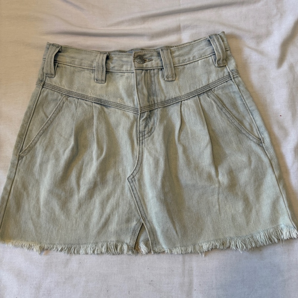 We the Free 24 Side Car Mini Skirt ~ Light Wash Pleated Free People